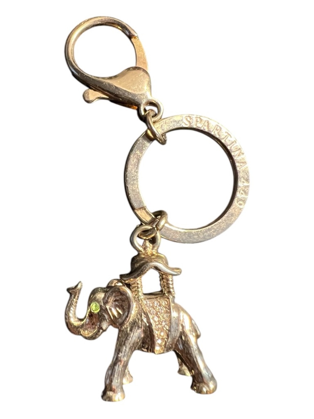 Spartina 449 Gold Elephant Keychain with Green Eyes